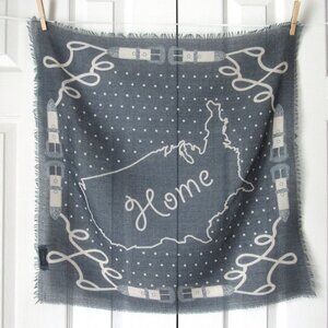 SONOMA Cotton HOME USA Outline SCARF Blue and White Fringed Belts Map Outline